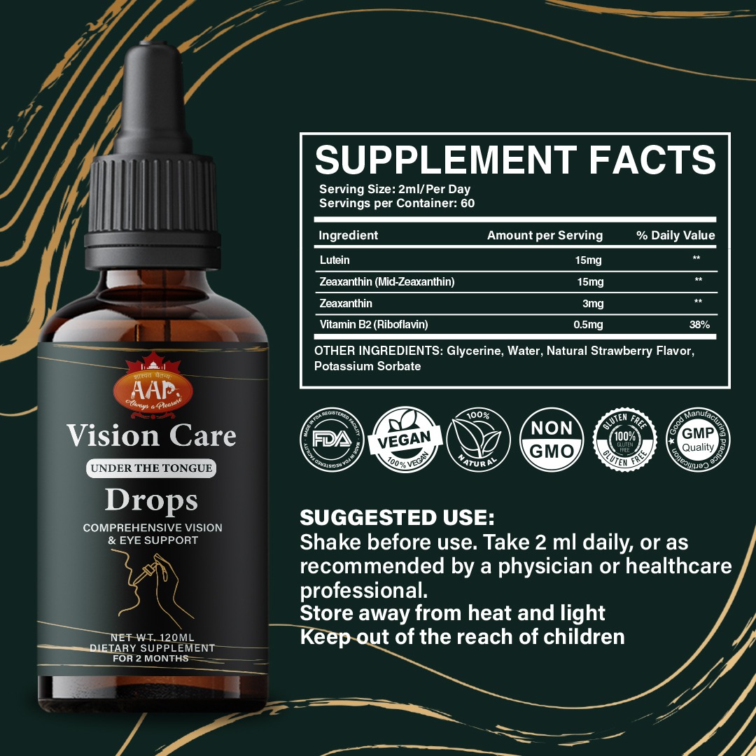 Vision Care Drops Official Supplement Facts Panel Label